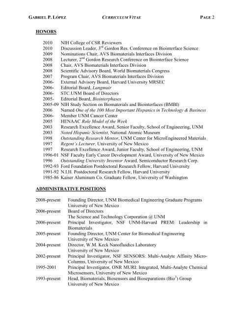 CURRICULUM VITAE April 2010 Gabriel P. LÃ³pez, Ph.D. Professor ...