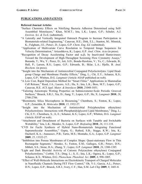 CURRICULUM VITAE April 2010 Gabriel P. LÃ³pez, Ph.D. Professor ...