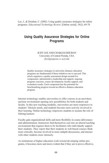 Using Quality Assurance Strategies for Online Programs