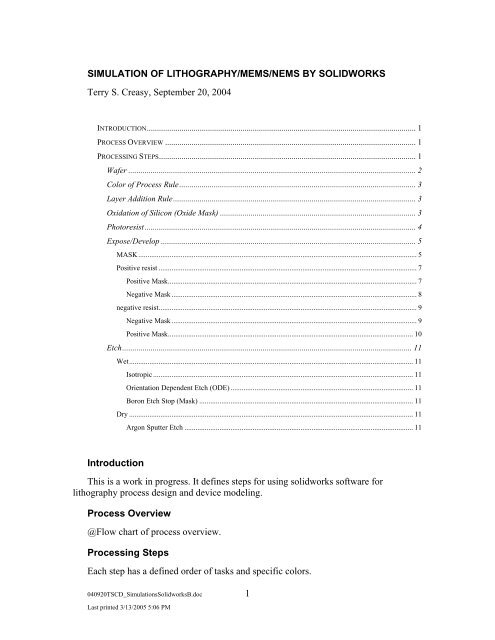 Simulation of Lithography with SolidWorks - Foundation Coalition