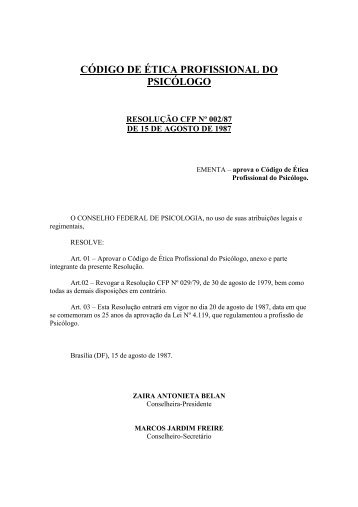 CÃDIGO DE ÃTICA PROFISSIONAL DO PSICÃLOGO - Conselho ...