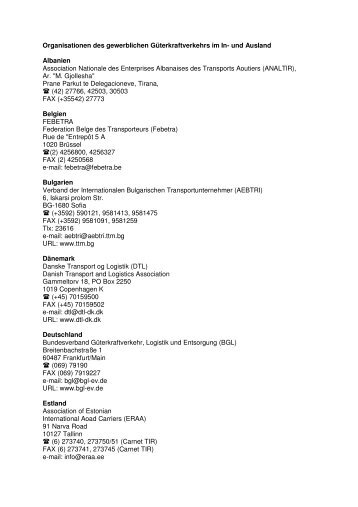 Organisationen des gewerblichen Güterkraftverkehrs im In- und ...