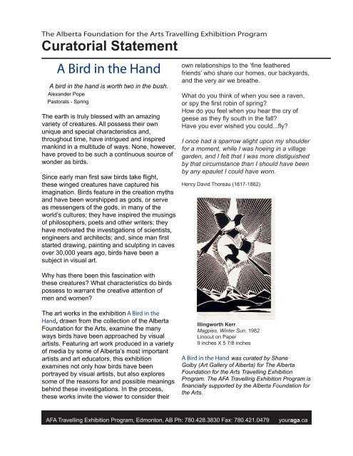 A Bird in the Hand - Art Gallery of Alberta