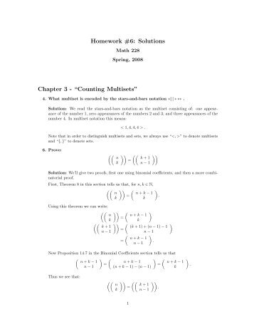 Homework #6: Solutions Chapter 3 - “Counting Multisets”