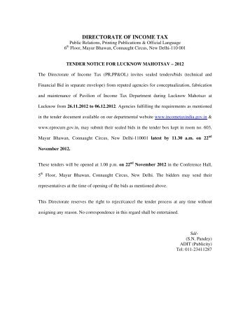 DIRECTORATE OF INCOME TAX - Income Tax Department