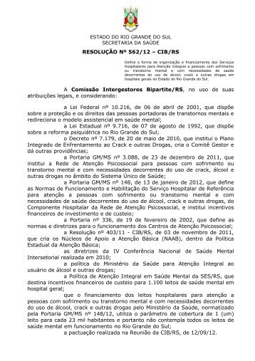 resolução nº 000/11 - cib/rs - Secretaria Estadual da Saúde do Rio ...