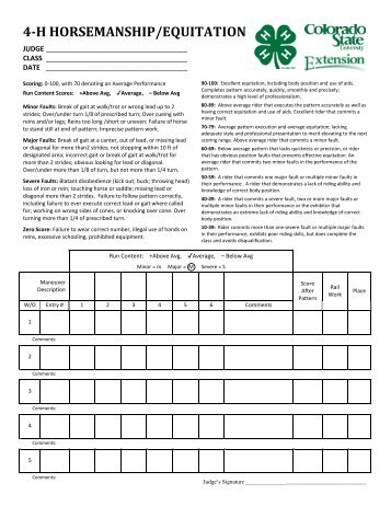 Horsemanship-Equitation Score Card - Colorado 4-H