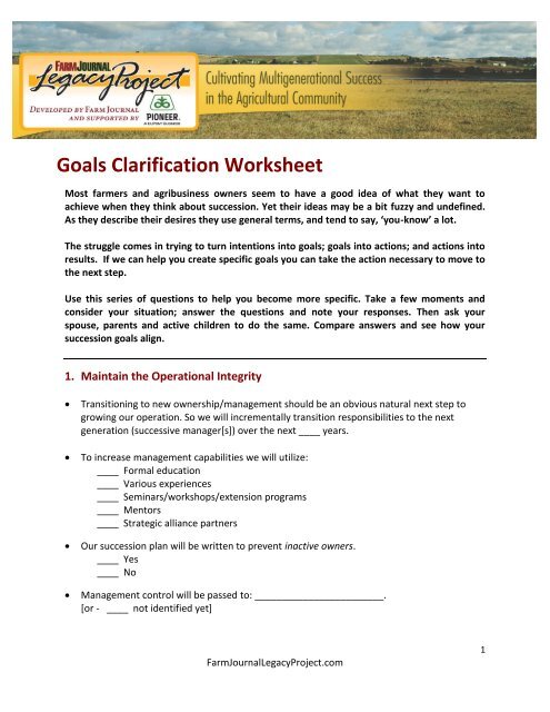 Goals Clarification Worksheet - AgWeb