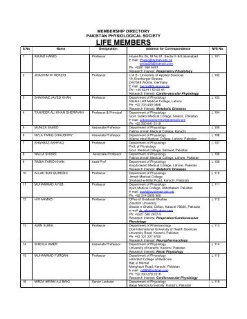 LIFE MEMBERS - Pakistan Physiological Society