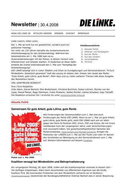 DIE Linke.newsletter vom 30.4.2008