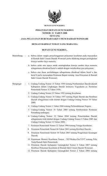 Perbup No 21 Tahun 2008 tentang Jasa Pelayanan ... - Gunungkidul