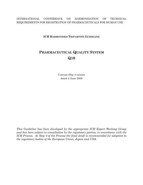 Q10 Pharmaceutical Quality System - ICH