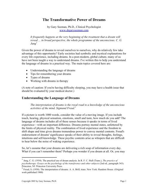 The Transformative Power of Dreams - Gary Seeman, Ph.D.