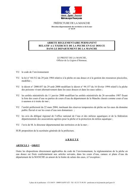 PREFECTURE DE LA MANCHE - Fédération Départementale de ...