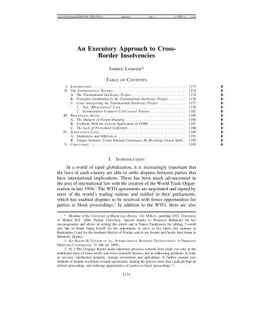 An Executory Approach to Cross- Border Insolvencies - University of ...