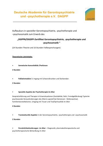 DGPPN/DGGPP-Zertifikat Gerontopsychiatrie, -psychotherapie