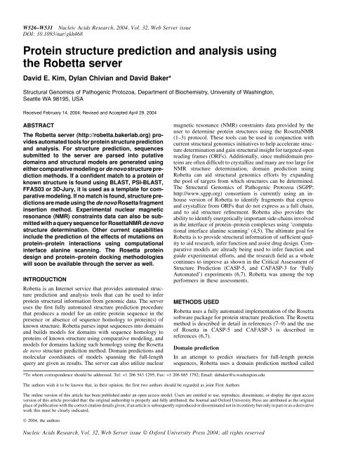 Robetta Server Protein structure prediction and analysis using the Robetta server