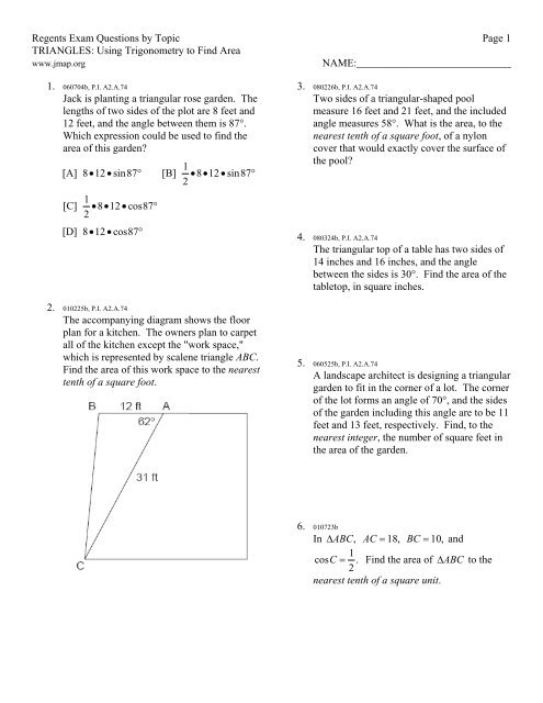Regents Exam Questions by Topic Page 1 TRIANGLES: Using ...