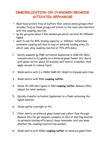 immobilization on cyanogen bromide activated sepharose