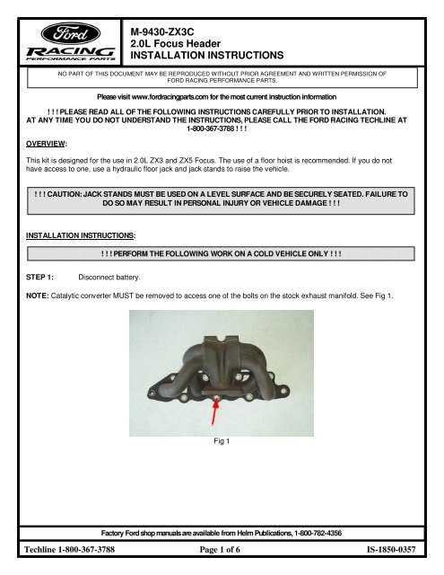 M-9430-ZX3C 2.0L Focus Header ... - Ford Racing Parts