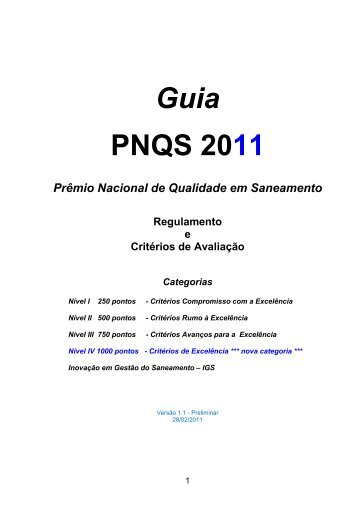 Guia PNQS 2011 - PrÃªmio Nacional da Qualidade em Saneamento