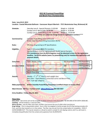 2013 BC Provincial Powerlifting and Bench Press Championships