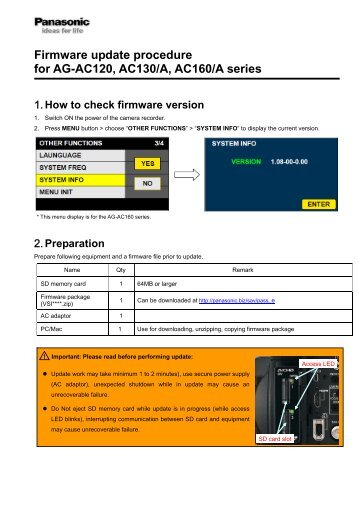 Firmware update procedure for AG-AC120 ... - Panasonic PASS