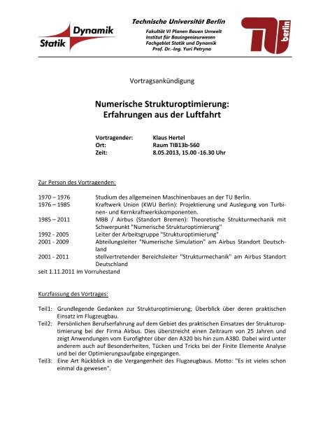 Vortragsankuendigung Hertel (PDF, 149,2 KB) - Fachgebiet Statik