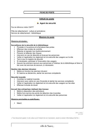 IntitulÃ© du poste Agent de sÃ©curitÃ©