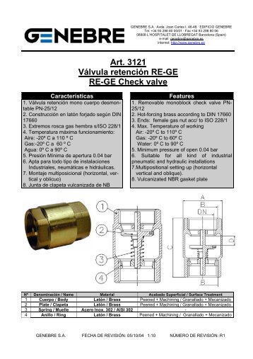 Art. 3121 Válvula retención RE-GE RE-GE Check valve - TDM
