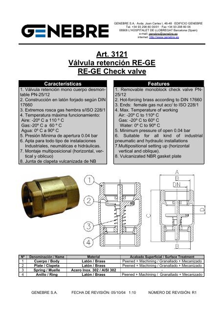 Art. 3121 Válvula retención RE-GE RE-GE Check valve - TDM