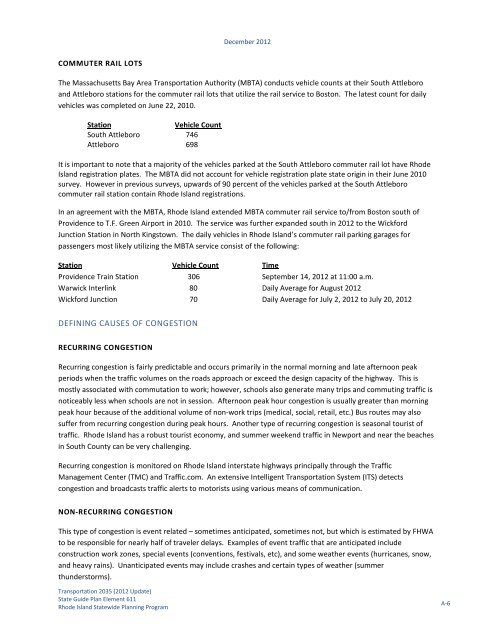 Transportation 2035 - State of Rhode Island: Division of Planning