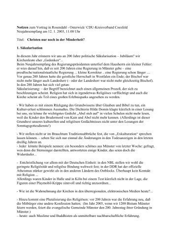 Notizen zum Vortrag in Rosendahl - Osterwick/ CDU-Kreisverband ...
