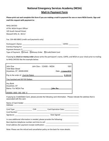 Mail-In Payment Form - NESA - Civil Air Patrol