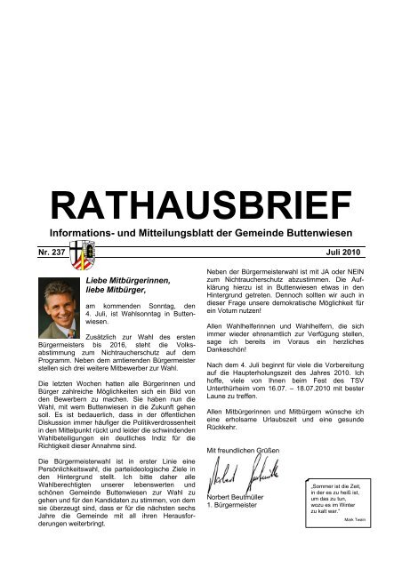 RATHAUSBRIEF Informations- und Mitteilungsblatt der Gemeinde ...