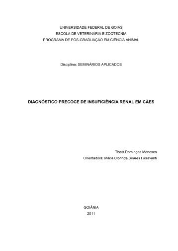 diagnÃ³stico precoce de insuficiÃªncia renal em cÃ£es - Portais UFG