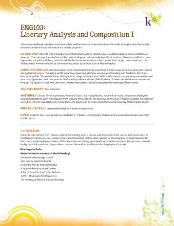 ENG103: Literary Analysis and Composition I - K12.com