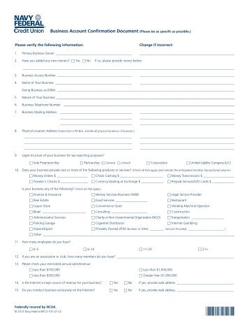 Business Account Confirmation Document - Navy Federal Credit ...