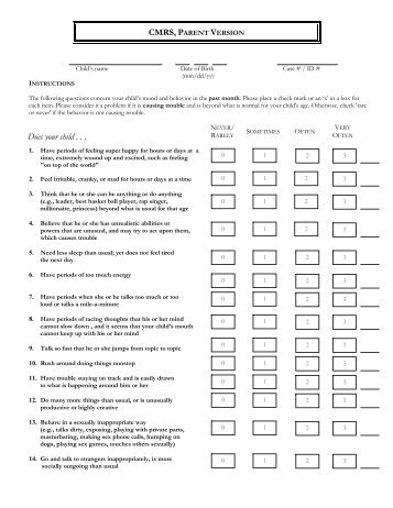 Children's Mania Rating Scale, Parent's Version