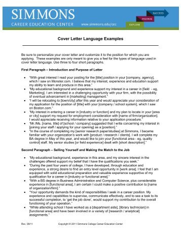 Cover Letter Language Examples - Simmons College