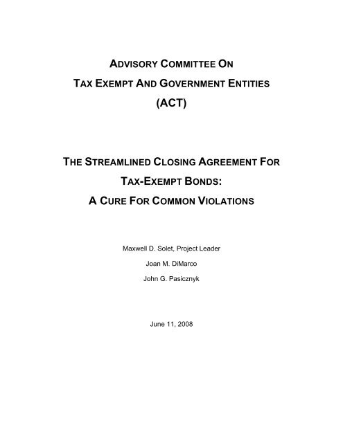 Advisory Committee on Tax Exempt and Government Entities (ACT ...