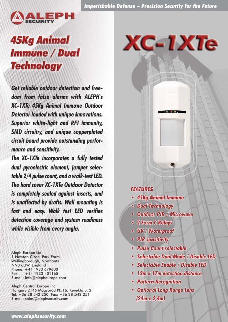 Aleph Detectpr Aleph XC-1XTe Intruder detectors product datasheet