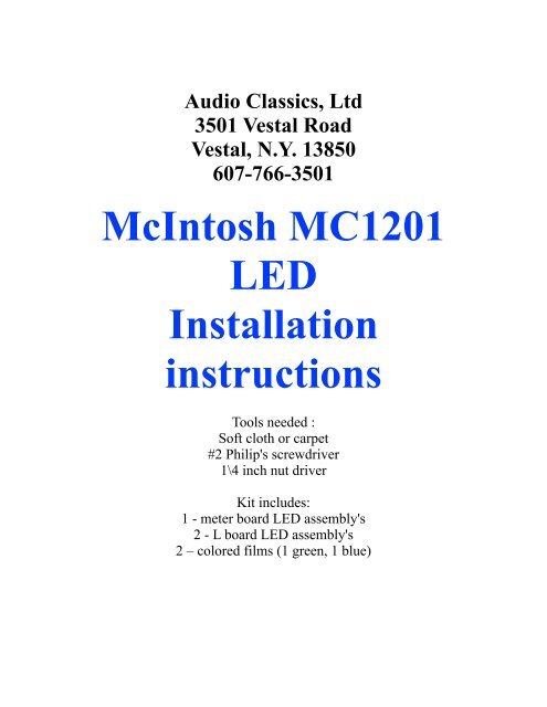 McIntosh MC1201 LED Installation instructions - Audio Classics