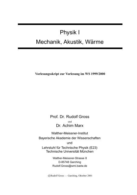 Physik I Mechanik Akustik Wa A Arme Walther Meiaƒaÿner Institut