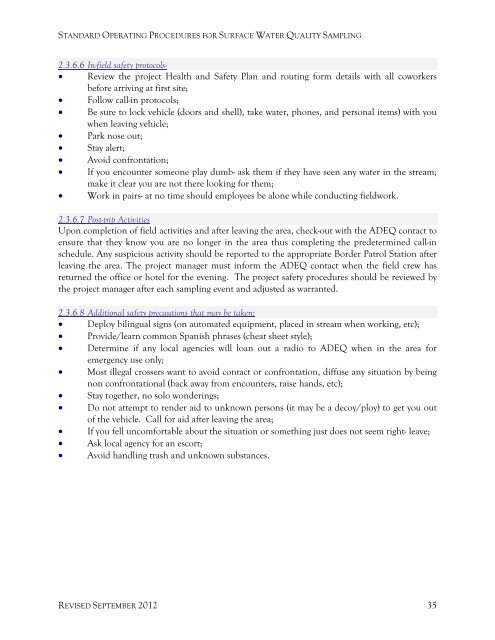 Standard Operating Procedures for Surface Water Sampling