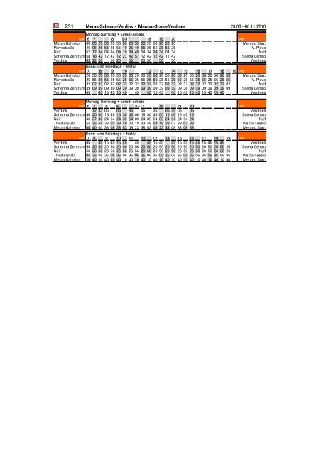 Fahrplan Meran und Umgebung - FrÃ¼hling 2010 - Orario ... - Dorf Tirol