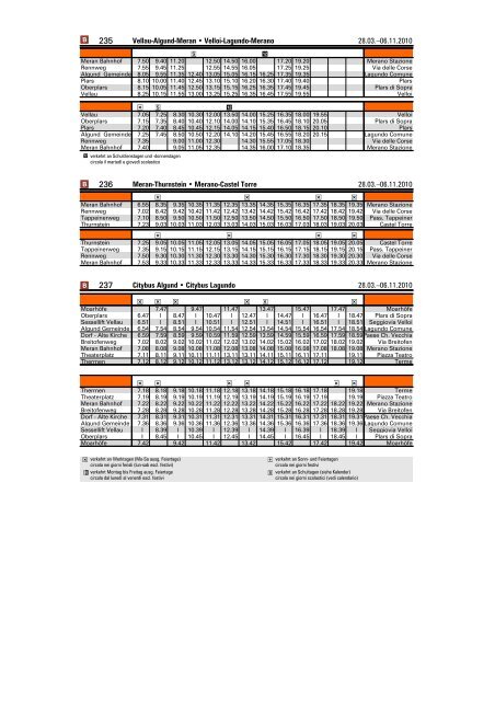 Fahrplan Meran und Umgebung - FrÃ¼hling 2010 - Orario ... - Dorf Tirol