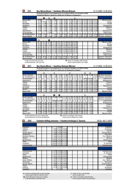 Fahrplan Meran und Umgebung - FrÃ¼hling 2010 - Orario ... - Dorf Tirol