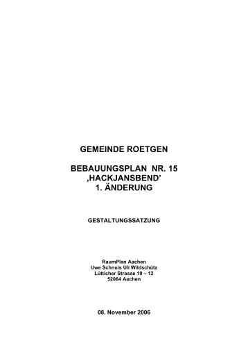 gemeinde roetgen bebauungsplan nr. 15 ‚hackjansbend' 1. änderung