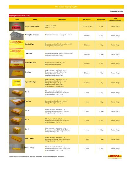 DHL Express Shipping Supplies